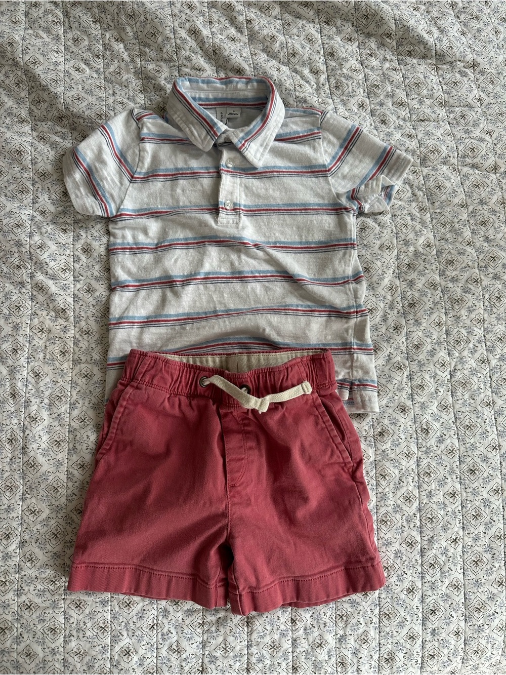 Janie and jack Boys Polo and Crewcuts Red Shorts Set - White, Blue, Red Stripes